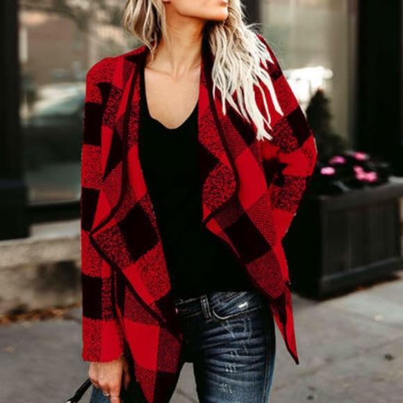 Sweaters - Red Buffalo plaid cardigan/jacket